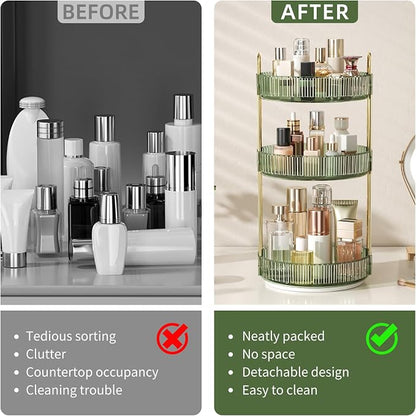 360° Rotating Makeup Organizer, Large Capacity Skincare Organizer, 3 Tier - Image 2
