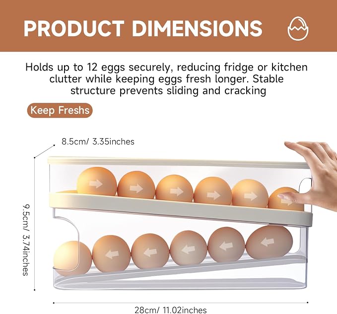 Rolling Egg Holder for Fridge, Egg Dispenser for Refrigerator, Automatic - Image 2