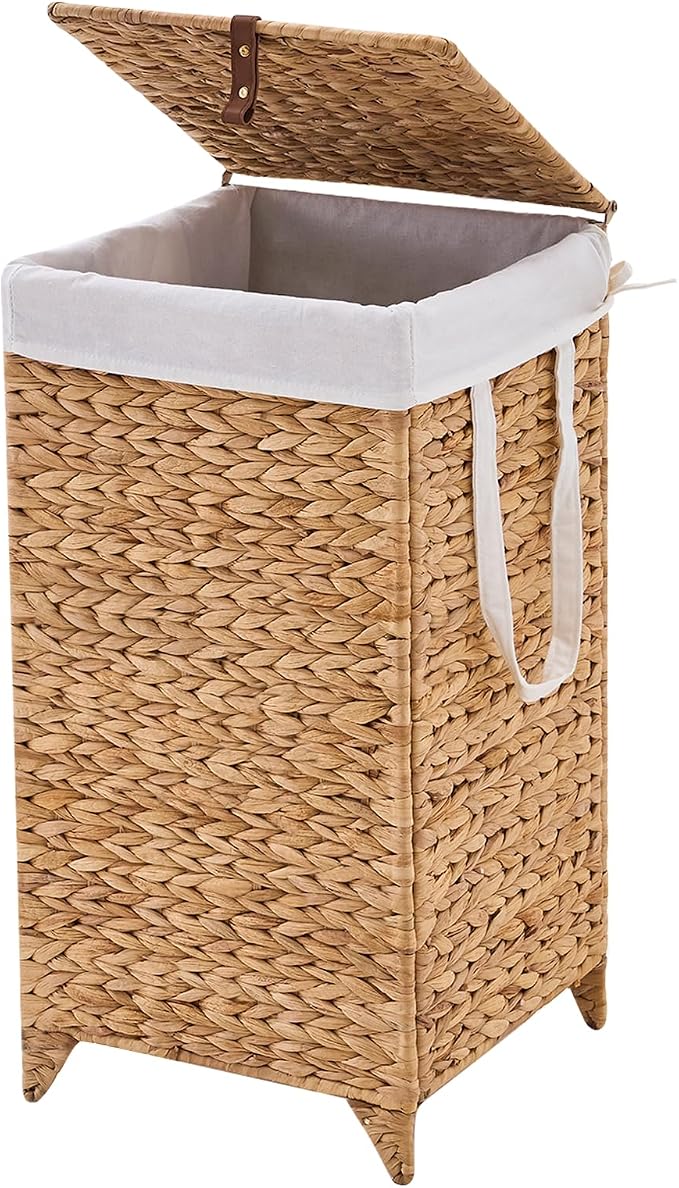 Laundry Hamper with Lid and Removable Liner Bag, Handwoven Natural Hyacinth by LGENHOOMHandwovenNaturalWaterHyacinthBasket