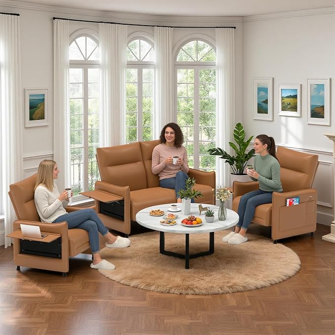 3-Piece Living Room Sofa Set, Faux Leather Loveseat & Accent Chairs Set of 2 - Image 3