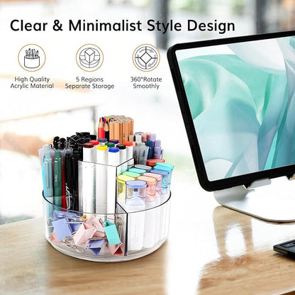 Rotating Pencil Holder for Desk, 5 Slots 360-Degree Spinning Acrylic Pen Holder - Image 5