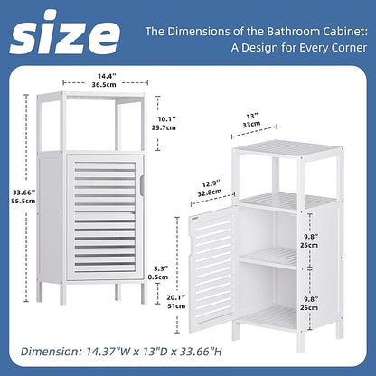HITNET Bamboo Bathroom Storage Cabinet, 4 Tier Small White Floor Cabinet - Image 3