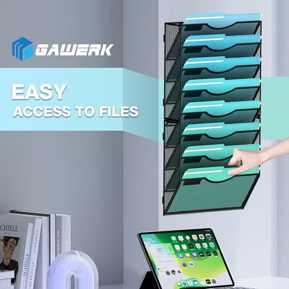 8-Tier Wall File Organizer Hanging Wall File Holder Wall Mount Paper Folder - Image 6