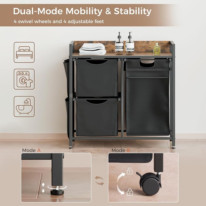 Laundry Sorter with 3 Sections, Laundry Hamper with Wheels, Laundry Basket with - Image 6