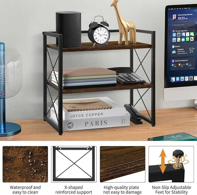 YINMIT Desktop Shelf Organizer, 2 Tier Office Shelves, Wood Desk Organizer - Image 4