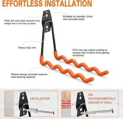 Heavy Duty Garage Hooks 4 Pack, 7.7 inch Wave Long Hanger, Wall Mounted Storage - Image 4