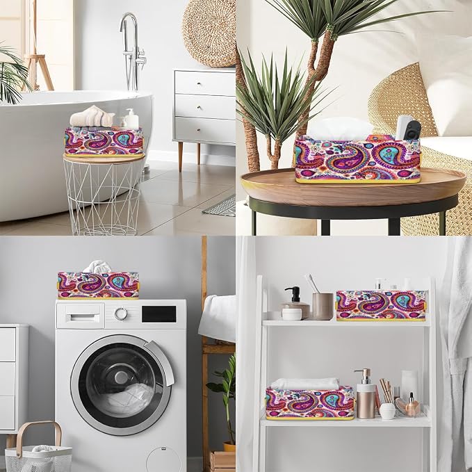 Paisley Folk Style Bathroom Storage Basket, Foldable - Image 5