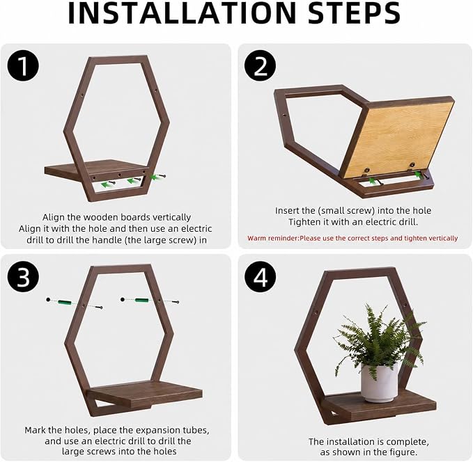 2 Pack Walnut Color Solid Wood & Metal Framework Wall Plant Stands, 9 inch - Image 8