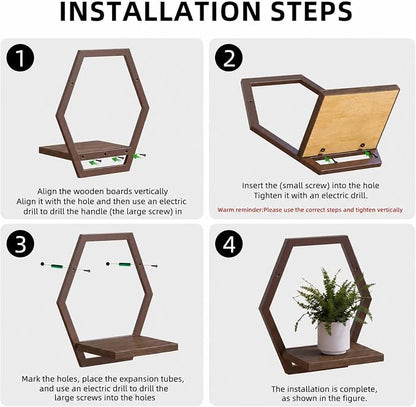 2 Pack Walnut Color Solid Wood & Metal Framework Wall Plant Stands, 9 inch - Image 8