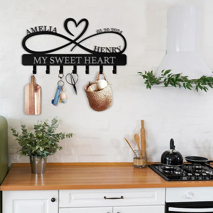 Personalized Key Holder Wall Mount, Custom Couple's Name Key Holder - Image 3