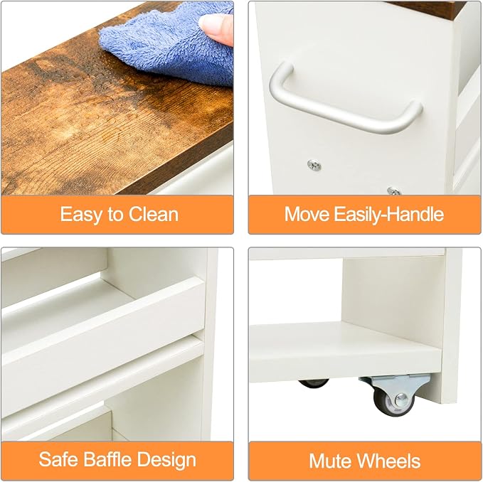 TEAMIX 4 Tier White Slim Storage Cart - Image 4