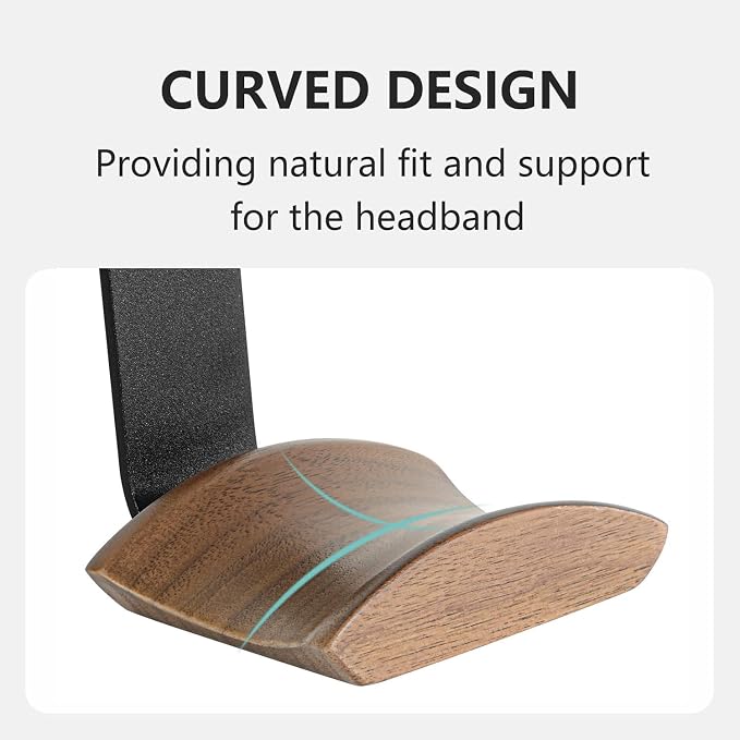 Headset Holder with 6cm Wide Walnut Headrest, Headphone Wall Mount Holder with - Image 3