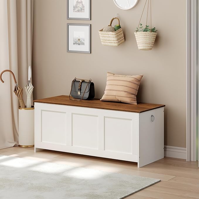 HOOBRO Storage Bench, 47.2" Retro Wooden Storage Chest, Wooden Storage Trunk - Image 4