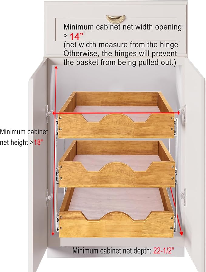 DINDON 3 Tier Pull Out Cabinet Organizer 14”W X21”D Slide Out Shelves - Image 3