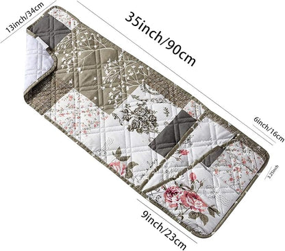 Brilliant Sunshine Rose and Toile Patchwork Couch Armrest 5 Pockets Organizer - Image 3