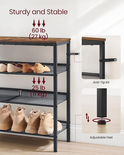 VASAGLE Shoe Rack for Entryway, Freestanding, Adjustable, Industrial | 4-Tier - Image 9