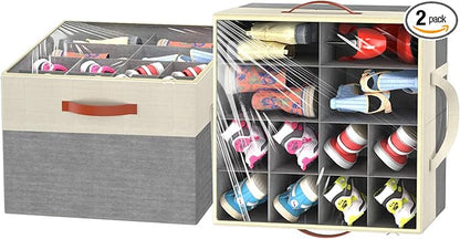 Aokeyee 2 Pack Shoe Organizer for Closet, Foldable Shoe Storage Organizer Box by Aokeyee