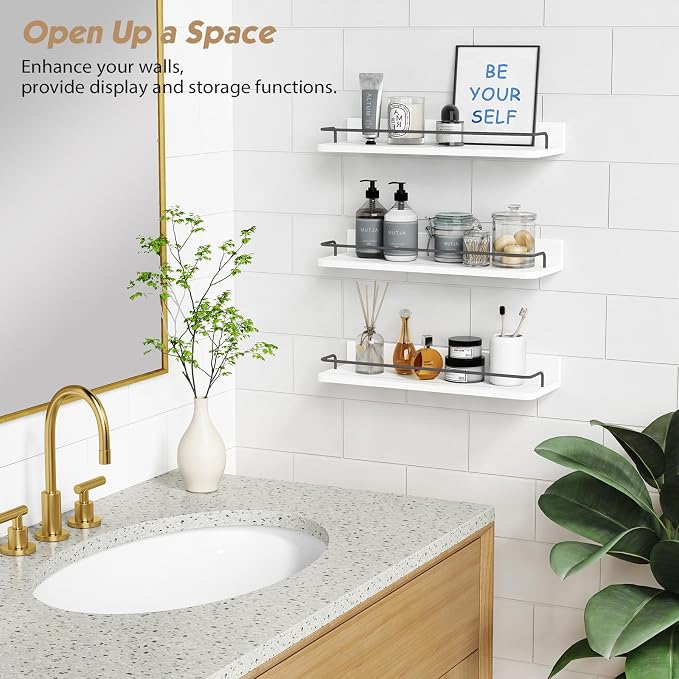 Forbena White Floating Shelves Bathroom Shelves Over Toilet Set of 3, Bathroom - Image 5