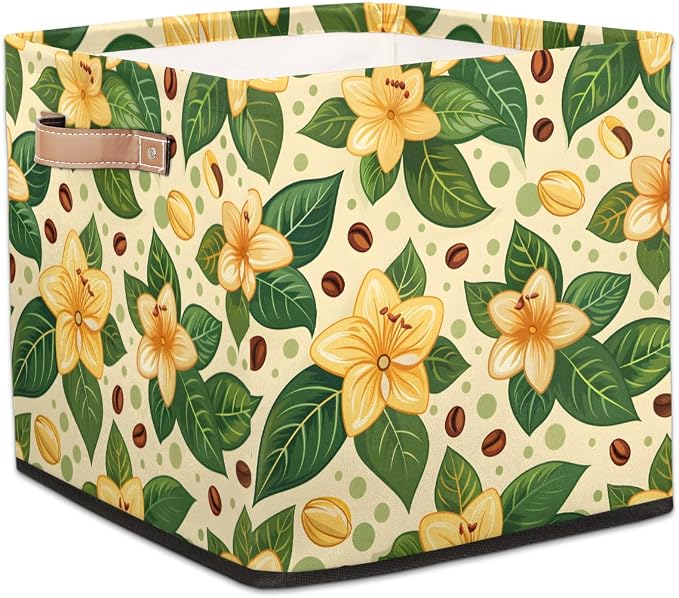 TropicalLife 13x13x13 Inch Large Fabric Storage Cube Yellow Flower Foldable by TropicalLife