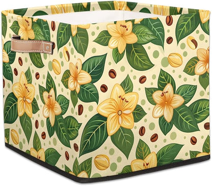 TropicalLife 13x13x13 Inch Large Fabric Storage Cube Yellow Flower Foldable by TropicalLife