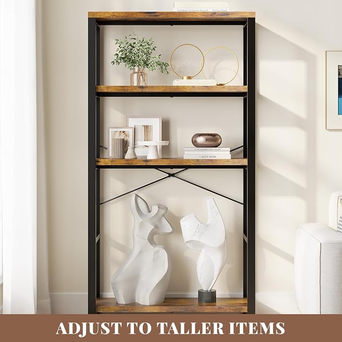 5-Tier Adjustable Heavy Duty Bookshelf, Industrial Wooden Open Storage Rack - Image 5