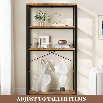 5-Tier Adjustable Heavy Duty Bookshelf, Industrial Wooden Open Storage Rack - Image 5