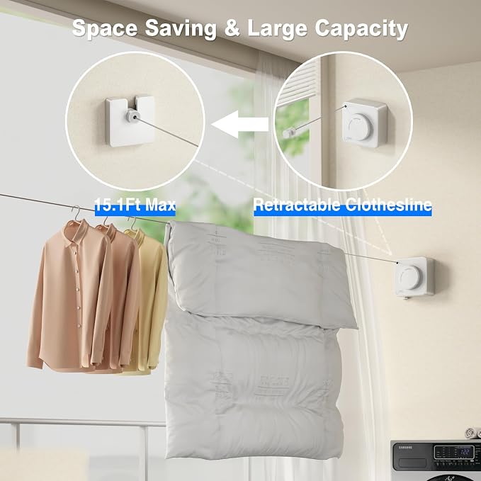 MUSTORN Retractable Clothesline Indoor, Non-Sagging Outdoor Clothes Line - Image 2