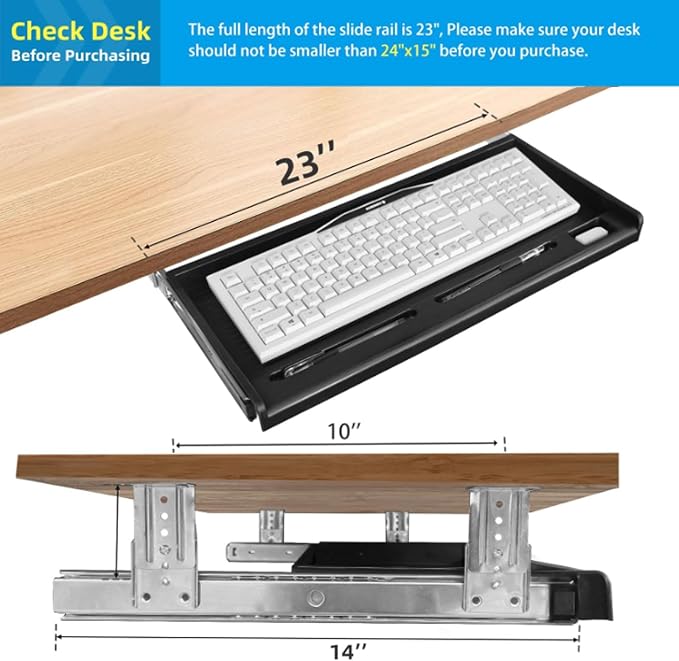 TOOCUST Under Desk Keyboard Tray, Desk Extender - Image 6