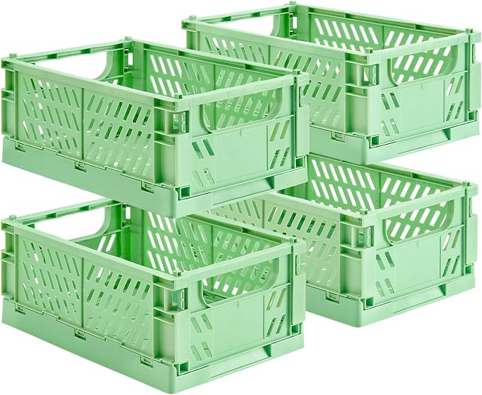 4-Pack Small Pastel Plastic Storage Baskets, Collapsible Crates by HUUSMOT