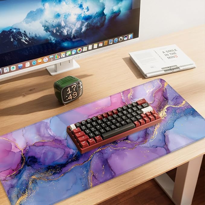 Purple Marble Ink Mouse Pad – Large Extended Desk Mat 35.43 x 15.75 in – - Image 2