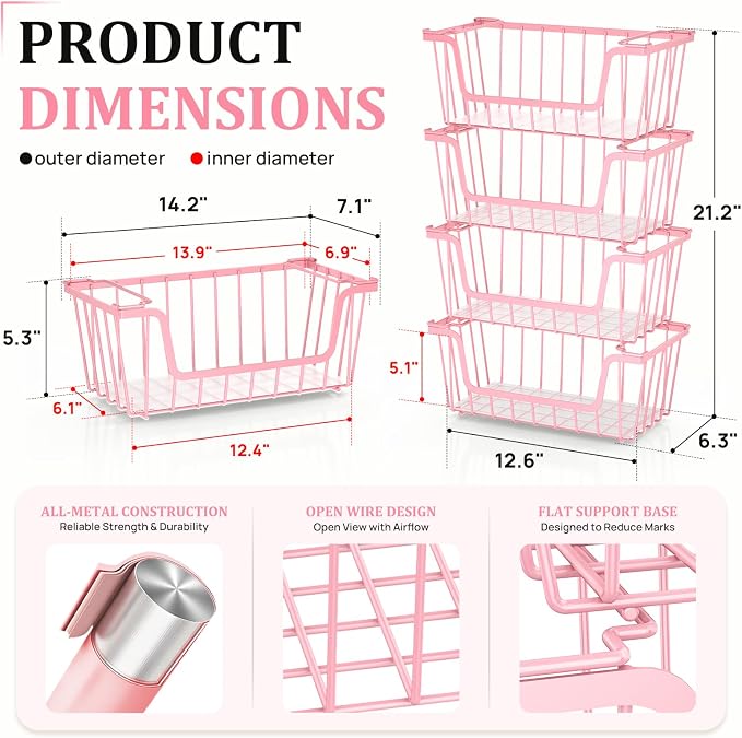 SUNALLY Stackable Storage Bins 6 Pcs Wire Baskets Freezer Organizer, Vegetable - Image 2