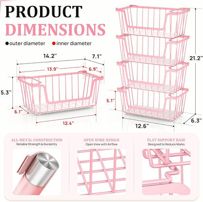 SUNALLY Stackable Storage Bins 4 Pcs Wire Baskets Freezer Organizer, Vegetable - Image 2