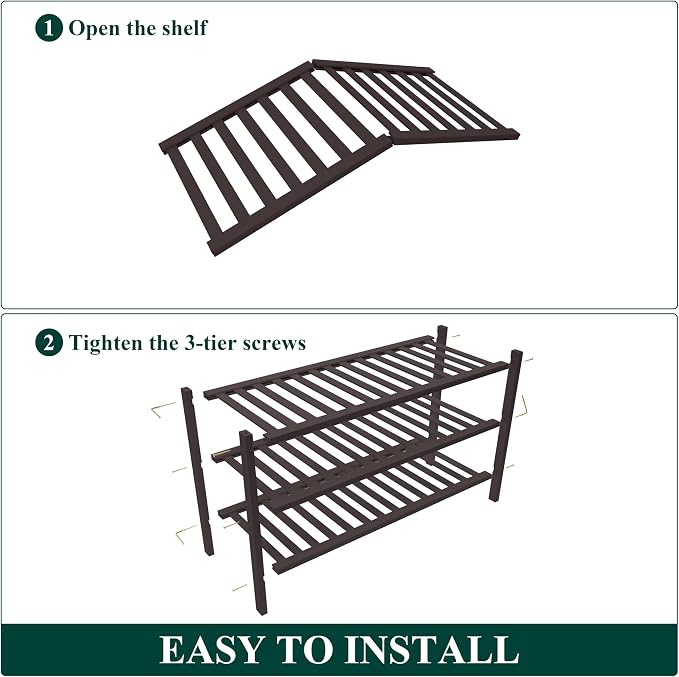 Smiry Bamboo Shoe Rack for Closet, 3 Tier Wooden Stackable Shoe Organizer - Image 6