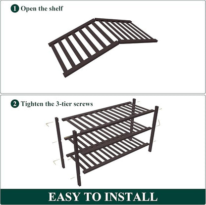 Smiry Bamboo Shoe Rack for Closet, 3 Tier Wooden Stackable Shoe Organizer - Image 6