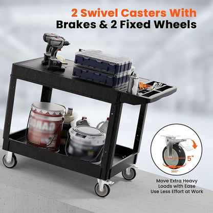 2 Tier Plastic Rolling Utility Cart on Wheels, Heavy Duty Tool Cart - Image 6