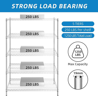 Guan River 5-Shelf Heavy Duty Wire Shelving, Metal Shelf, Sturdy and Durable - Image 4