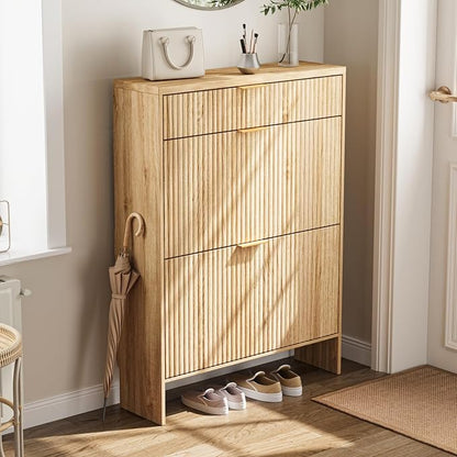 Fluted Shoe Cabinet Storage by DamcropFurniture
