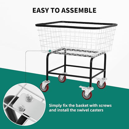 Wire Laundry Cart with Wheels, 2.5 Bushel Rolling Laundry Basket, Commercial - Image 7