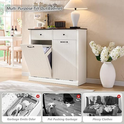Modern Double Tilt-Out Trash Cabinet, 20 Gallon Fluted Laundry Hamper Cabinet - Image 4