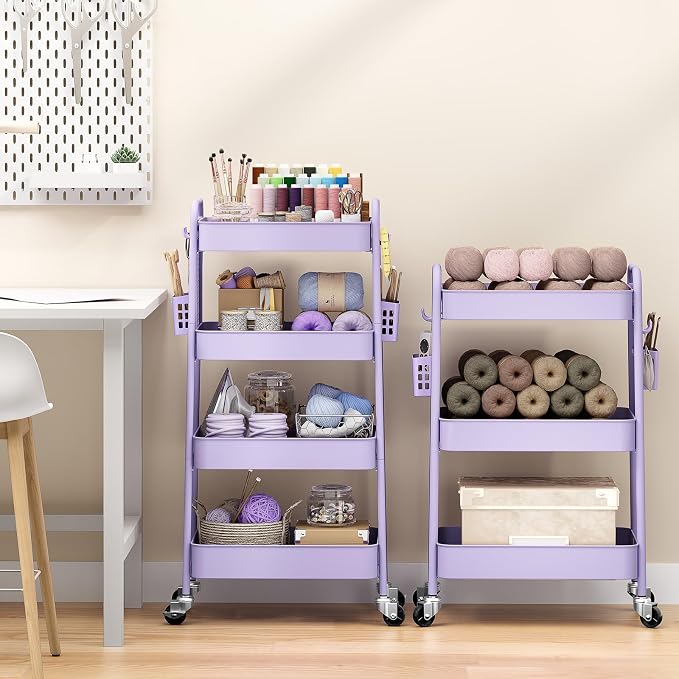 TOOLF 4 Tier Rolling Cart with Pegboard, Metal Storage Organizer Cart with - Image 2