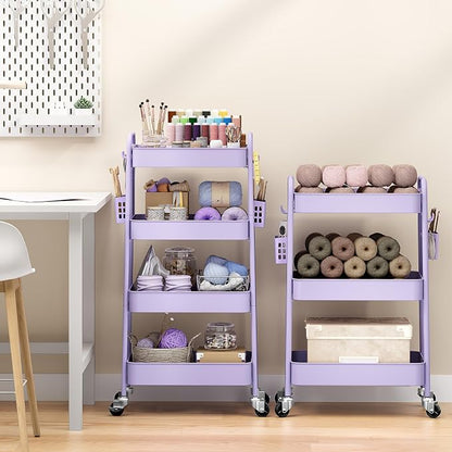 TOOLF 4 Tier Rolling Cart with Pegboard, Metal Storage Organizer Cart with - Image 2