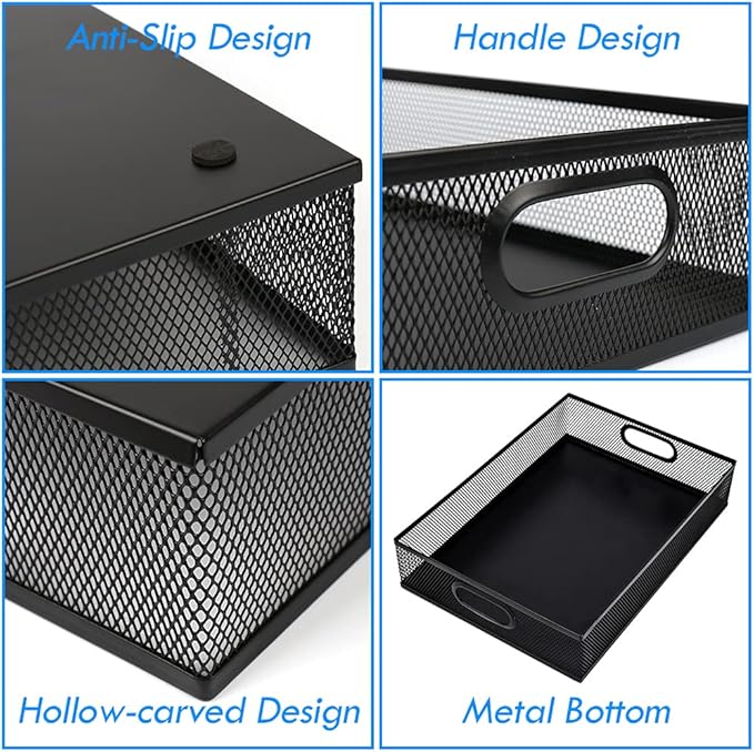 2Pcs Desk Drawer Organizer, Stable Metal Mesh Desk Storage Tray, Versatile - Image 4