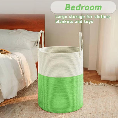 Large Woven Laundry Basket Hamper, 80L Cotton Rope Storage Bin - Image 4