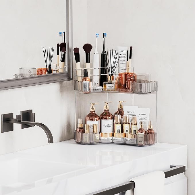 2-Tier Corner Bathroom Counter Organizer - Image 3