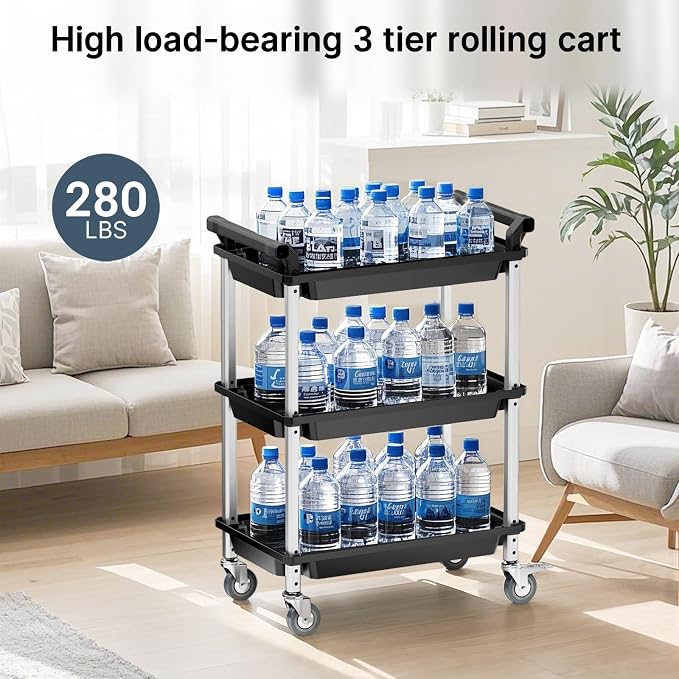3 Tier Rolling Cart, Plastic Utility Cart - Image 3