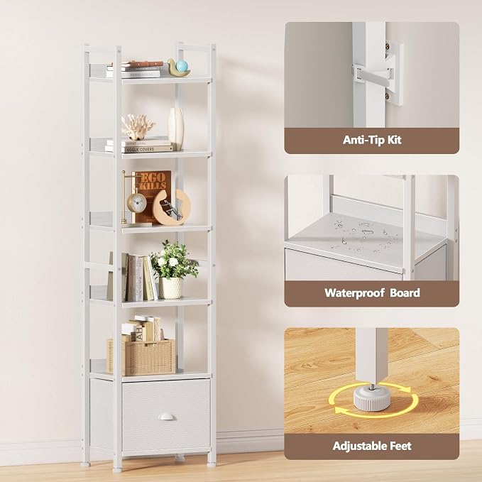 Furologee 6 Tier Bookshelf, Tall Shelf - Image 5