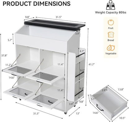 Verano Garden 31.5" Large Potato and Onion Storage Bin on Wheels, Bread Box | - Image 2