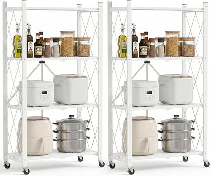ALANNG 4 Tier Folding Storage Shelf on Wheels, Heavy Duty Metal Rolling Cart | by ALANNG