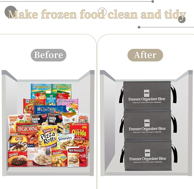 Flenpptly Freezer Organizer Bins, 2 Pack Freezer Storage Bins, Dark Grey | - Image 5
