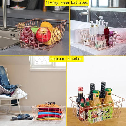 4 Pack Wire Baskets for Pantry Metal Wire Freezer Organizer Bins - Image 5